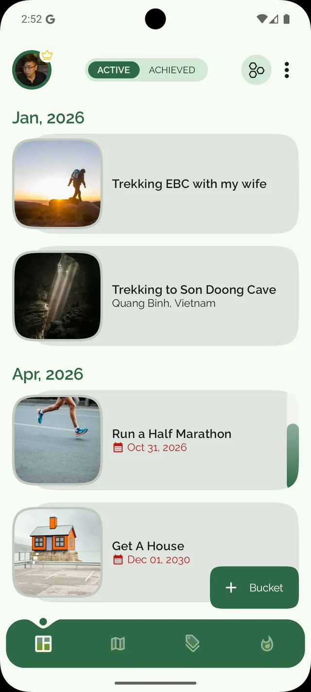 Buckets screen on Android