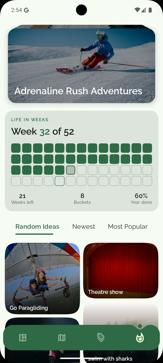 The Explore feed of bucket list ideas