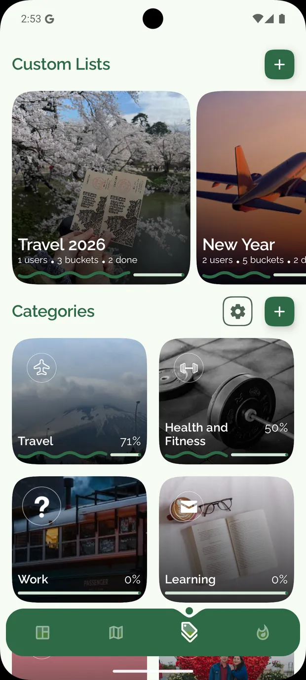 Custom lists and categories in Buckist