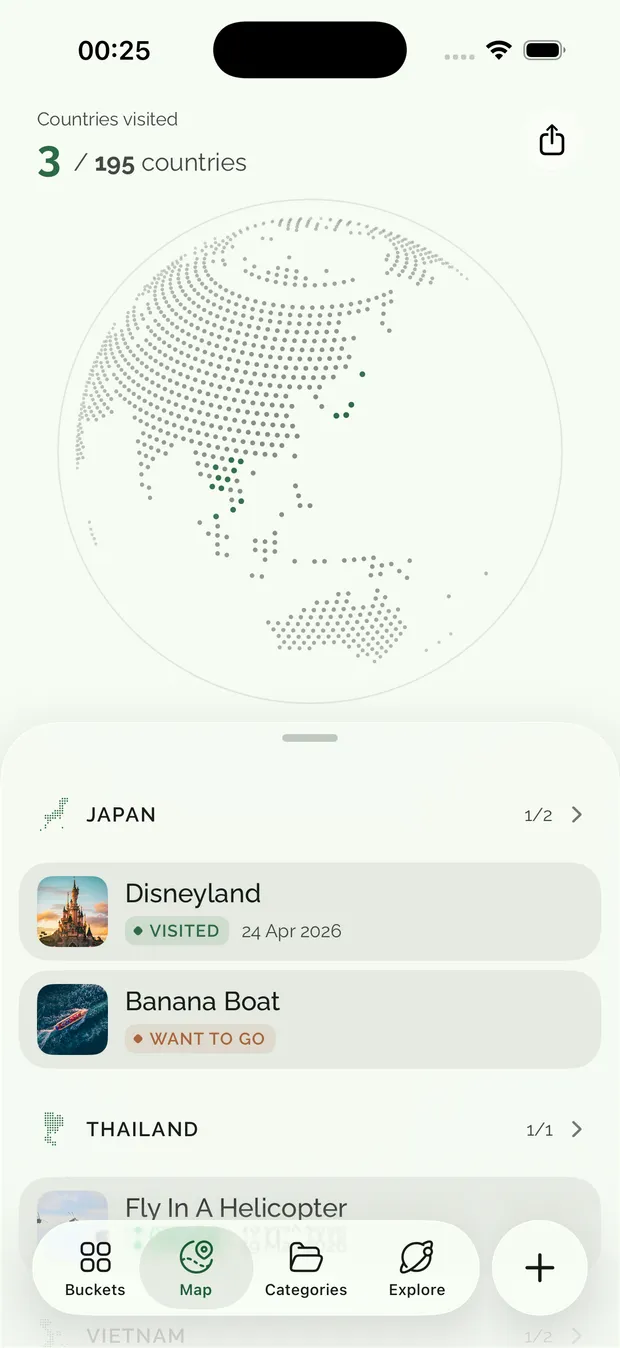 Buckist on iPhone — the travel map